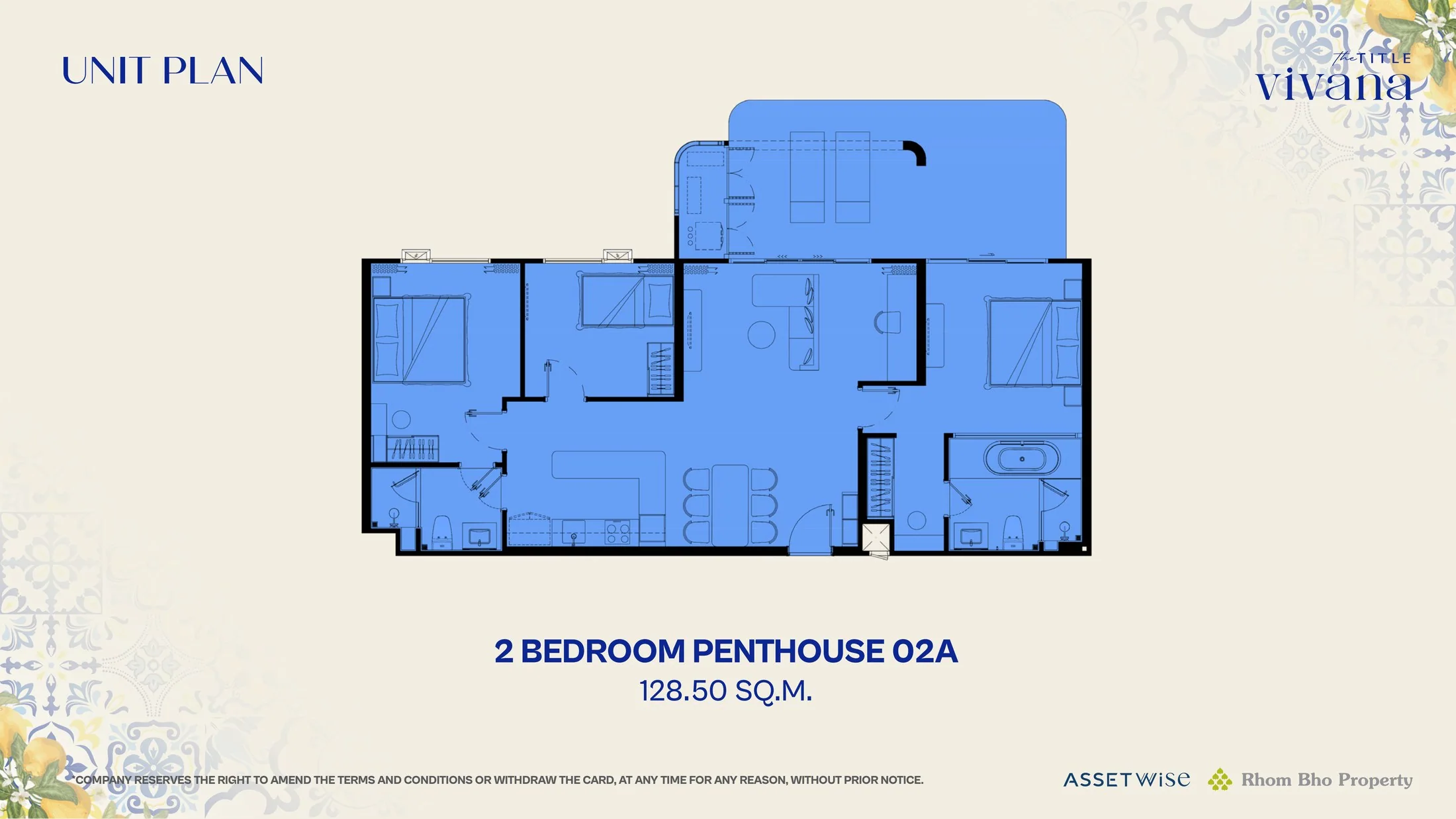 The Title Vivana 2 Bedroom Penthouse 02A floor plan, 128.50 m²