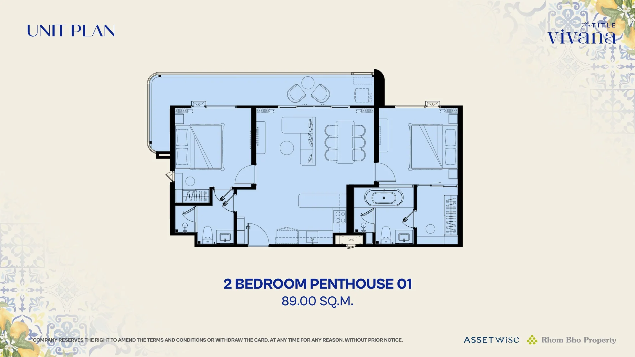 The Title Vivana 2 Bedroom Penthouse 01 floor plan, 89 m²