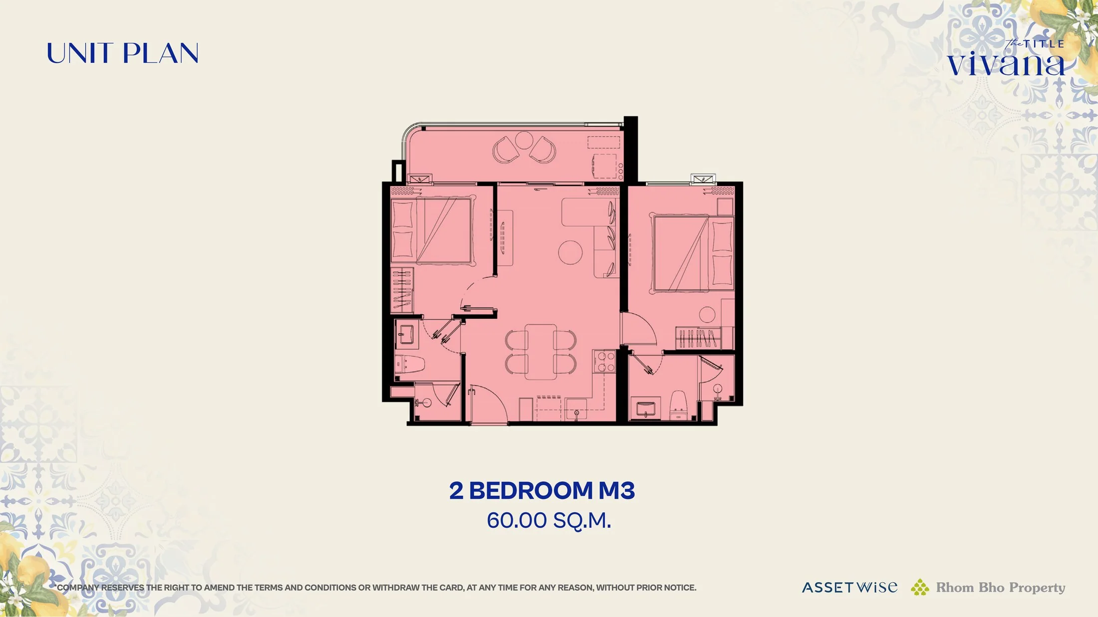 The Title Vivana 2 Bedroom M3 floor plan, 60 m²