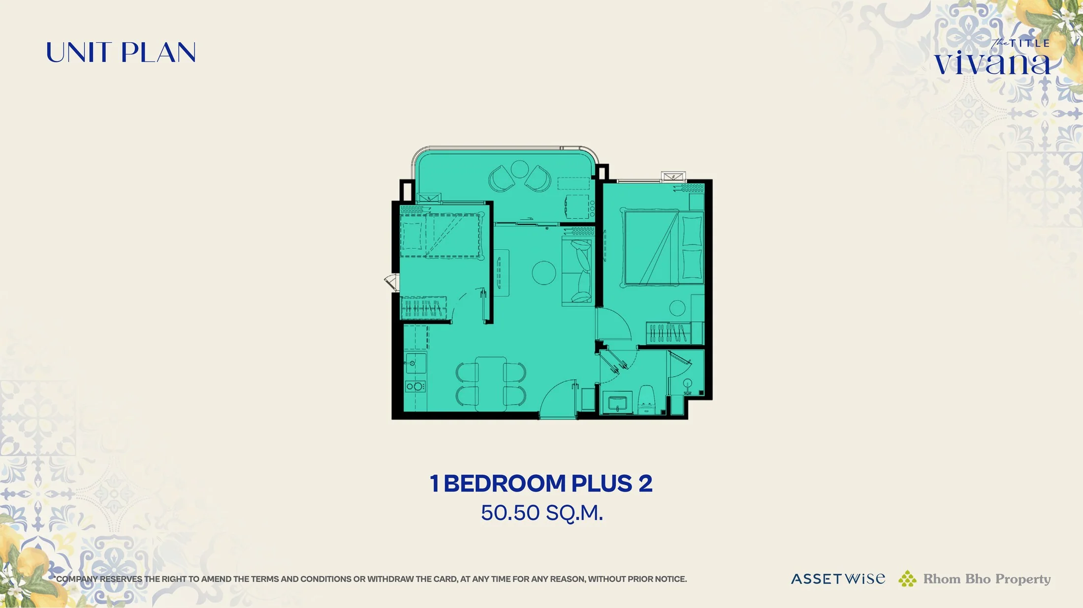 The Title Vivana 1 Bedroom Plus 2 floor plan, 50.50 m²